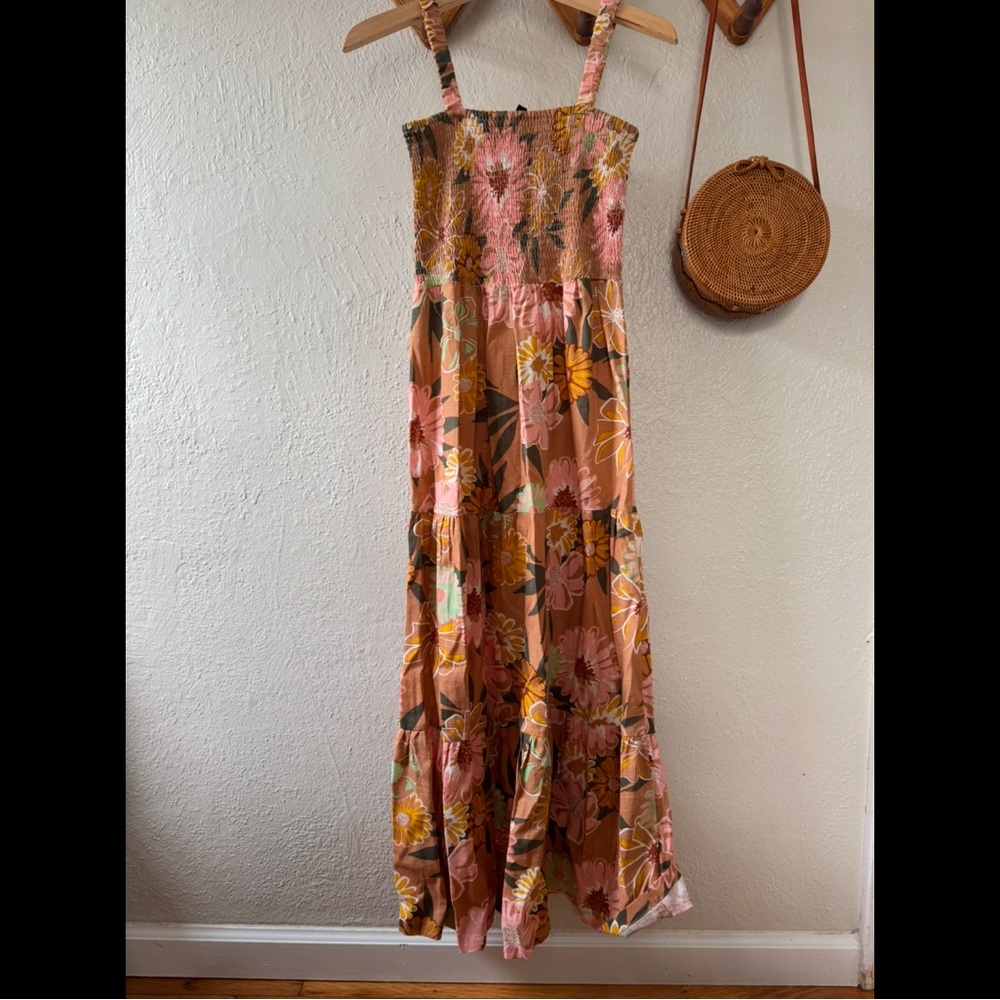 Roxy Floral Breezy Linen -like Sundress Maxi